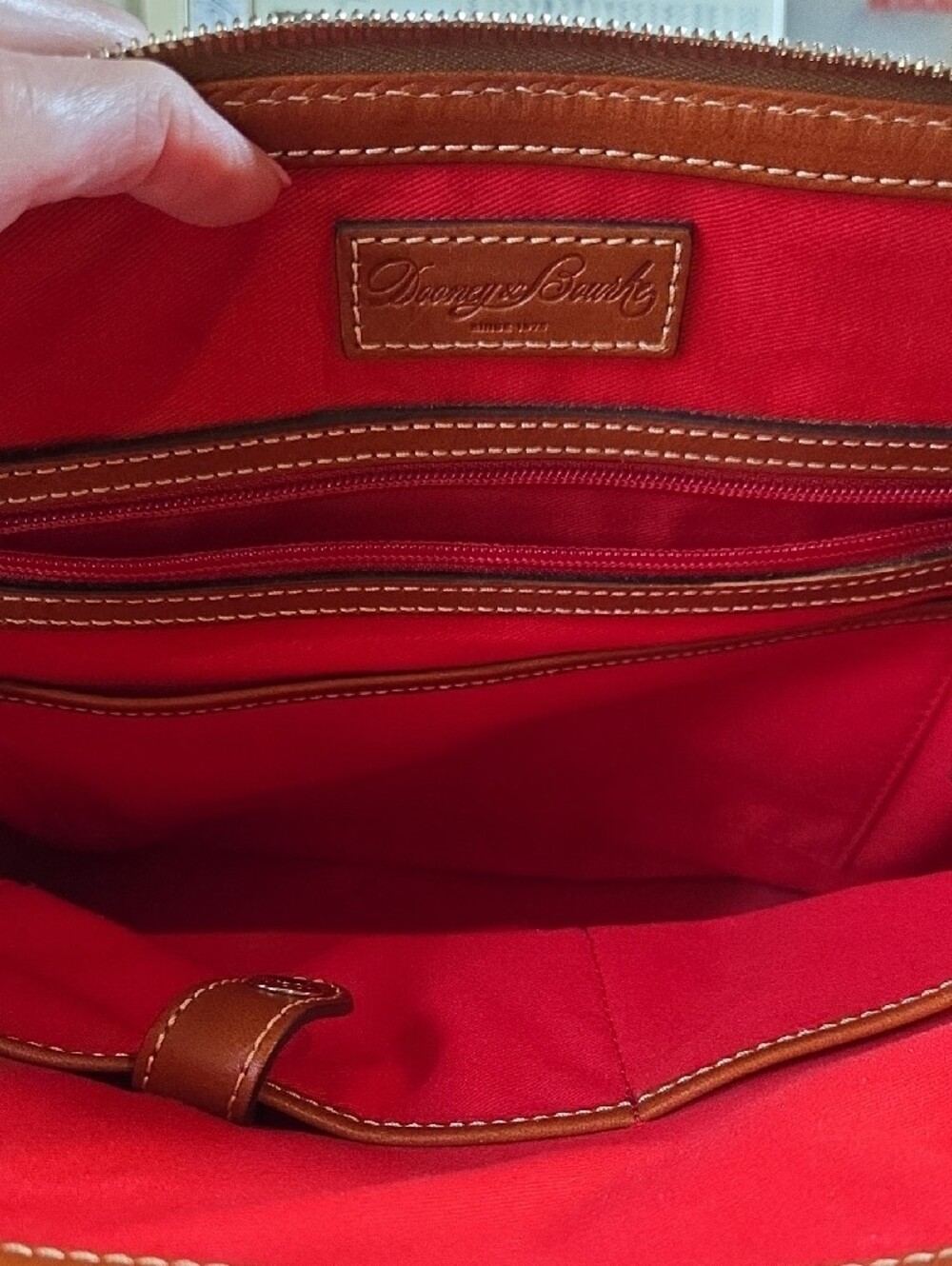 Dooney & Bourke Black with Brown Trim Pebble Leather Satchel - Picture 7 of 8